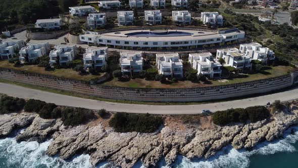 Drone İmage Over White Holiday Homes and Sea