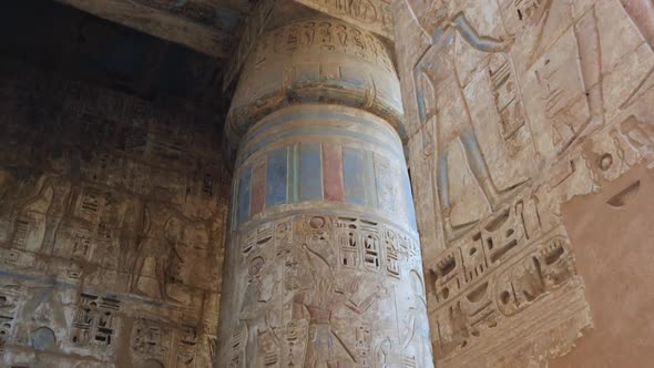 Columns In The Ancient Temple Of Medinet Habu