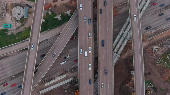 Birds eye view of traffic on major freeway in Houston