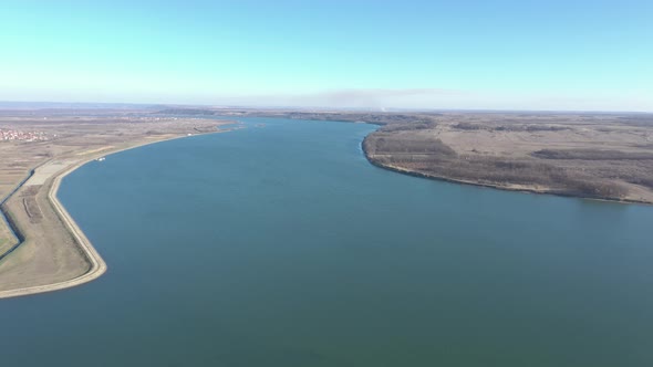 Danube river in Eastern Serbia by the day 4K aerial footage