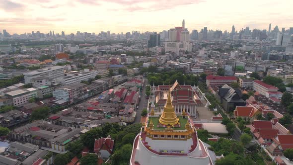 4K Aerial view of Wat Saket in Bangkok - Temple of the Golden Mountain