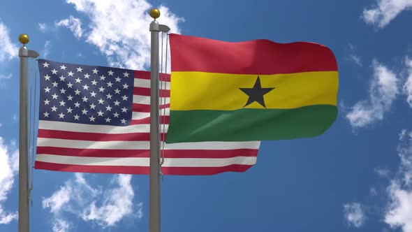 Usa Flag Vs Ghana Flag On Flagpole