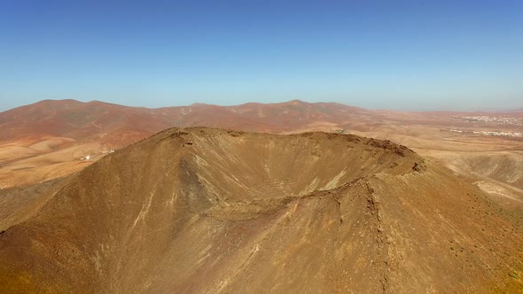 Aerial view of top of the Caldera de Gairia volcano crater in Fuerteventura.