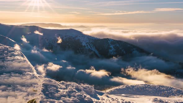 Magic Frozen Winter Mountains Nature Misty Clouds Background