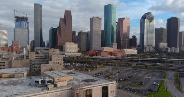 Aerial view of downtown Houston and surrounding landscape