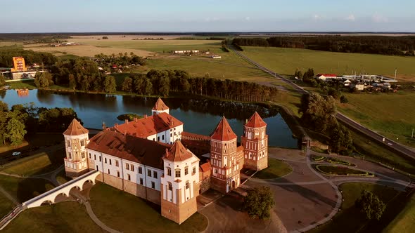 Aerial View of Mir Castle in Belarus Aerial View of a Medieval Castle