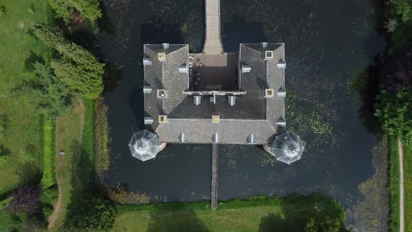 Castle Slangenburg in the Achterhoek, Gelderland, the Netherlands, Aerial topdown