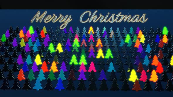Christmas Card with Multicolor Garland Light Bulbs in Form of Christmas Tree on Plane