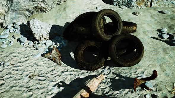 Old Car Tires on the Beach