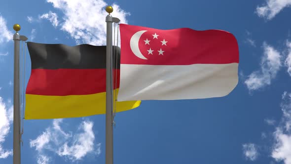 Germany Flag Vs Singapore On Flagpole