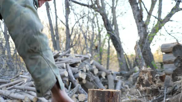 Man Chopping Wood with an Ax