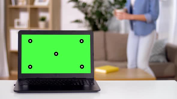 Laptop with Chroma Key Green Screen on Table 138
