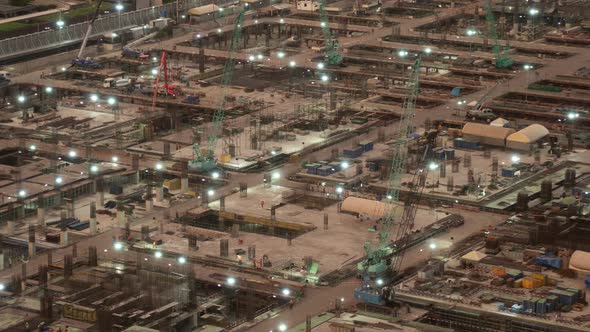 Time Lapse of Construction Site with Heavy Construction Machinery in Metropolis