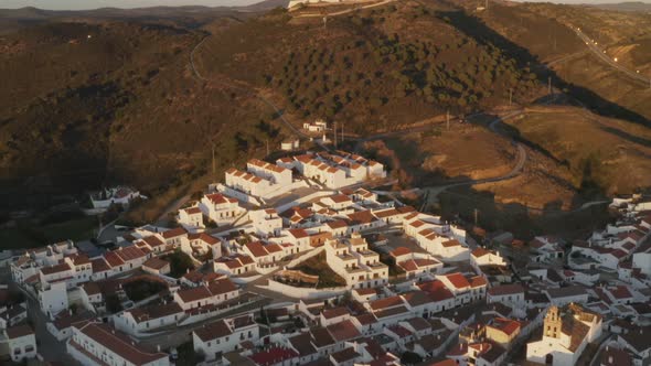 Aerial drone view of Sanlucar de Guadiana in Spain, from Alcoutim in Portugal