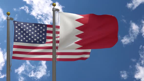 Usa Flag Vs Bahrain Flag On Flagpole