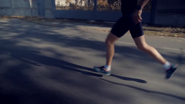 Running Man Silhouette Workout On Trail Half Marathon.Triathlete Runner In Sportswear Jog Workout