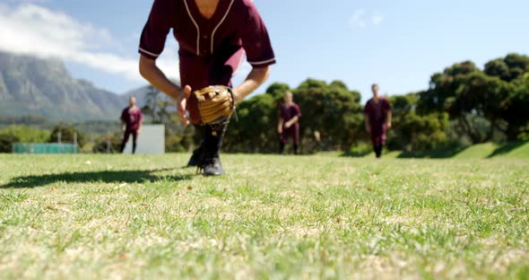 Baseball players during practice session