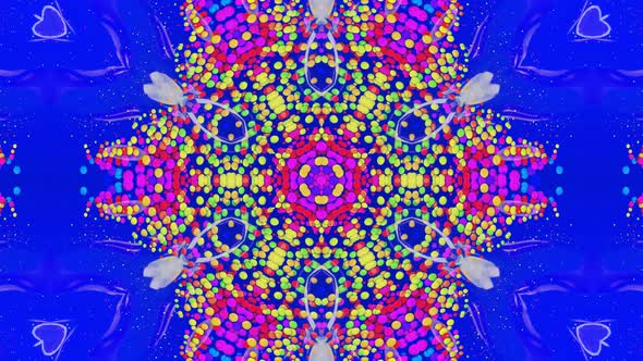 Kaleidoscope Effect From Wavy Shiny Liquid Surface with Distorted Circles Float Like Drops