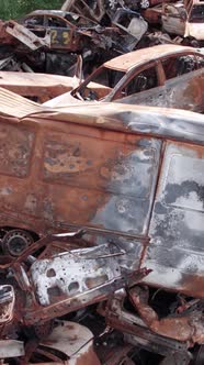 Vertical Video of the War in Ukraine  Destroyed Cars