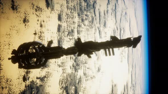3D Illustration of a Spaceship in Orbit Around Planet Earth alt