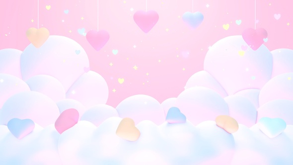 Hanging Hearts and Pastel Clouds