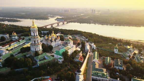 Kyiv, Ukraine: Aerial View of Kyiv-Pechersk Lavra in the Morning at Sunrise