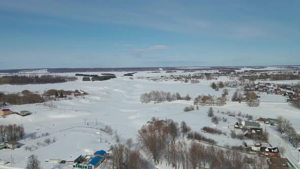 Winter Village Landscape From a Bird's Eye View