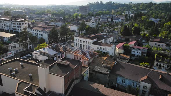 The Center of the City of Sukhum in the Summer at Sunset