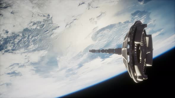 Futuristic Space Satellite Orbiting the Earth