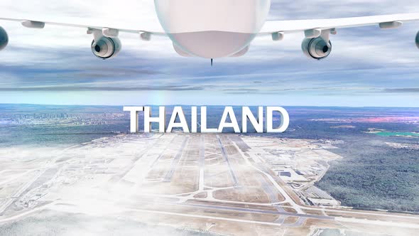 Commercial Airplane Over Clouds Arriving Country Thailand