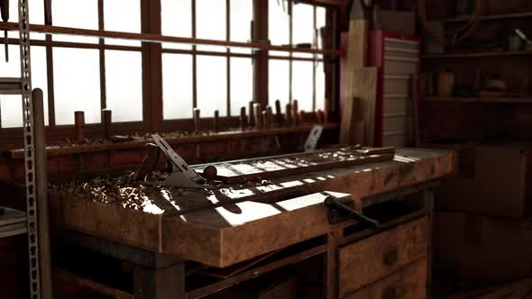 Various Carpenter Tools and Supplies in a Garage