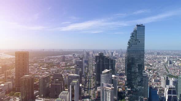 Bangkok Thailand Aerial City View Drone Footage over the City.