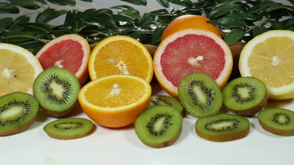 Beautiful Colorful And Juicy Citrus Fruits On The Table