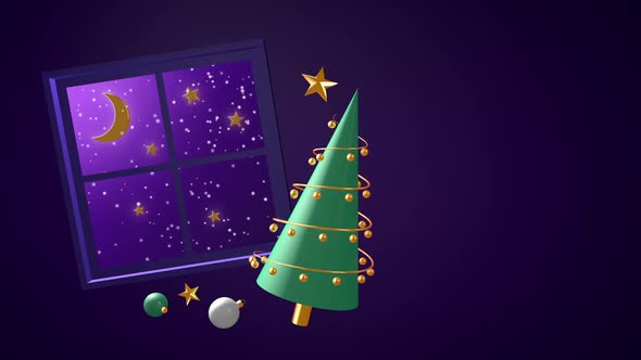 Christmas background with Christmas tree, 3D animation