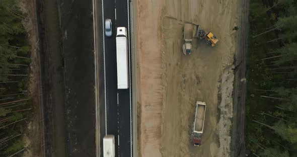 Road Construction Site Top Down Aerial View Drone Shot