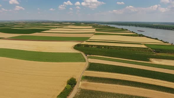 Aerial View of Fields on High Bank of Danube