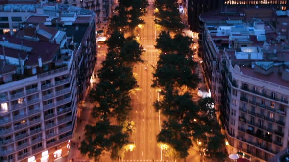 Barcelona Aerial view of Grand Via at night, Spain