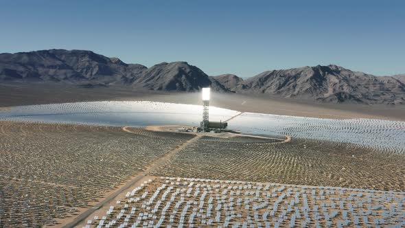 Cinematic  Aerial View of Solar Power Station in Nipton California Nevada USA