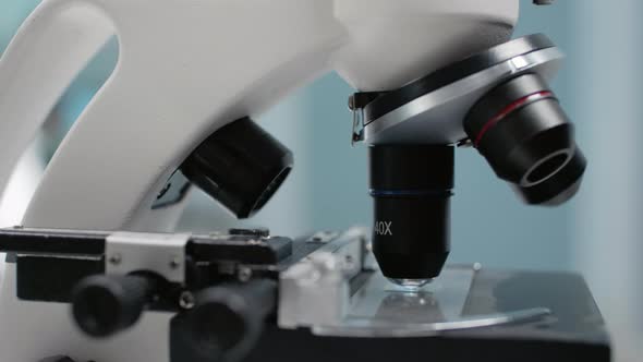 Close Up of Microscopic Sample Glass Tray in Laboratory