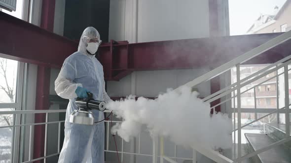 Killing Coronavirus By Disinfecting Fog Inside Building