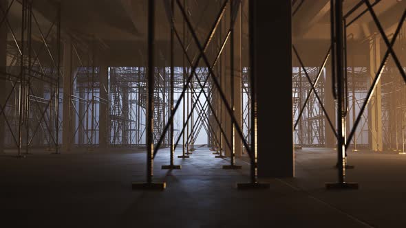 Reinforced concrete building construction site. The floor with scaffolding.