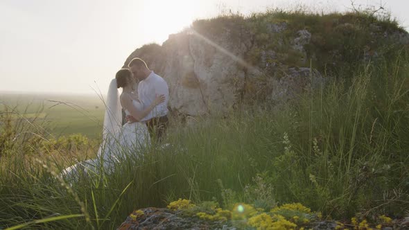 Beautiful Bride and Groom on the Sunlight