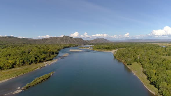 Flying over Autumn River