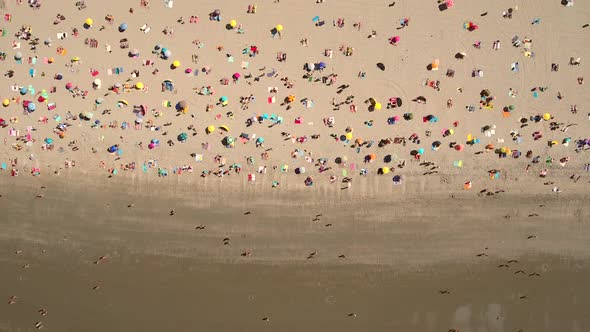 Aerial view of people on the beach in Hoek Van Holland, Netherlands.