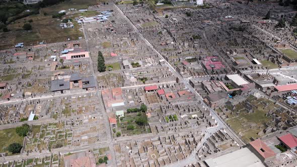 Aerial drone shot revealing the whole town of Pompei,Italy.