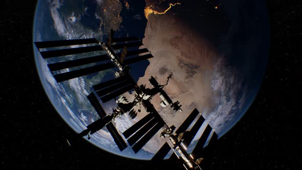International Space Station in Outer Space Over the Planet Earth Orbit alt