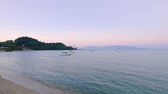 Colorful 4k Drone Sunset Ocean Views Over the Coast at Bo Phut Beach in Koh Samui Thailand, Includin