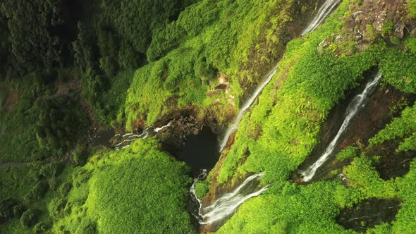 Waterfalls in Poco Ribeira Do Ferreiro Alagoinha Valley Flores Island Azores