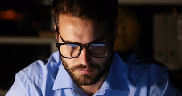 Businessman working at night