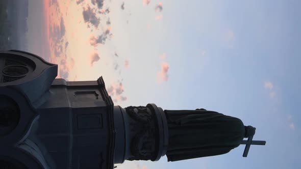 Vertical Video  Monument To Vladimir the Great at Dawn in the Morning